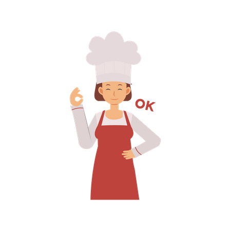 Chef femenina con gesto de mano ok  Ilustración