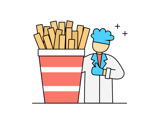 Chef con papas fritas  Ilustración