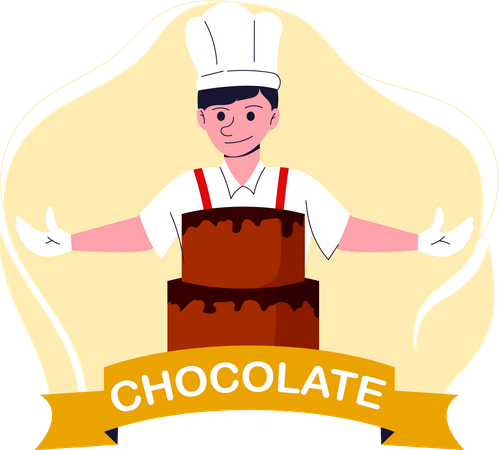 Cocinero con pastel  Ilustración