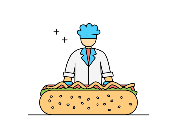 Chef con hot dog  Ilustración