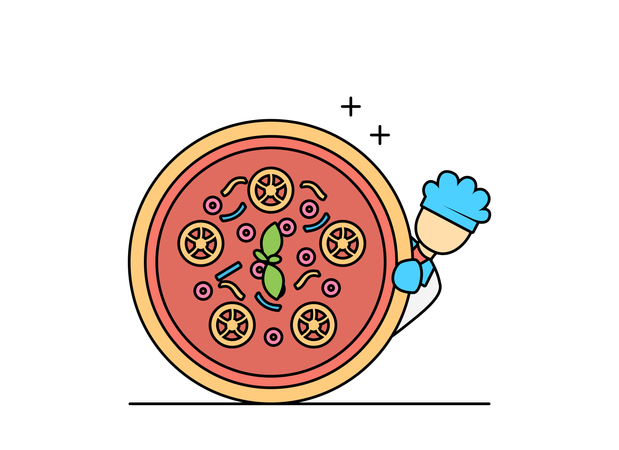 Cocinero con pizza  Ilustración