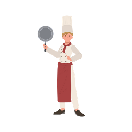 Chef femenina con sartén  Ilustración