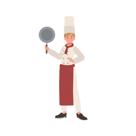 Chef femenina con sartén  Ilustración