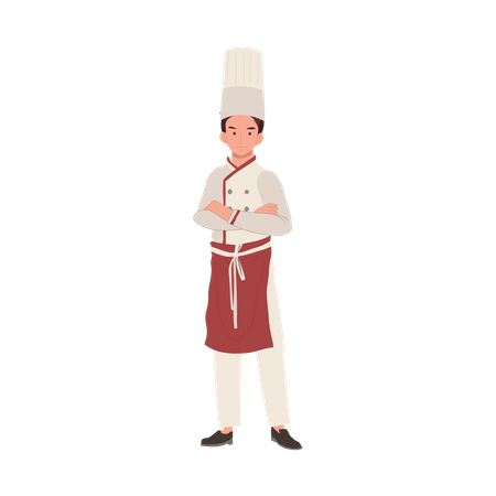 Chef masculino confiado de pie con los brazos cruzados en uniforme de cocina  Ilustración