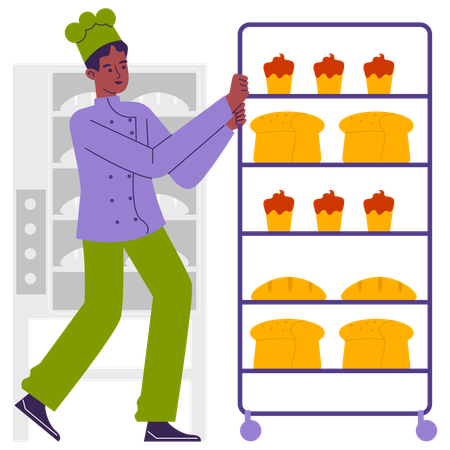 Le chef garde du pain frais sur l'étagère  Illustration