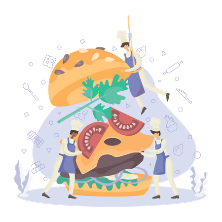 Chef cook tasty hamburger Illustration