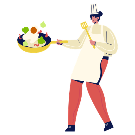 Chef Cooking Dish in Kitchen  Illustration