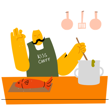 Chef cooking fish  Illustration