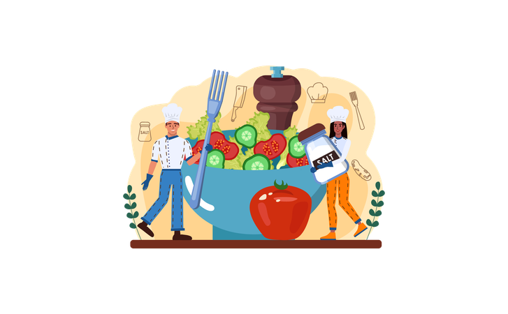 Chef cooking food in cafe  Illustration