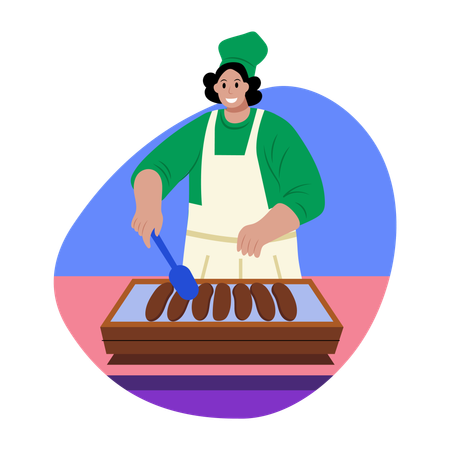 Chef cooking food in kitchen  Illustration