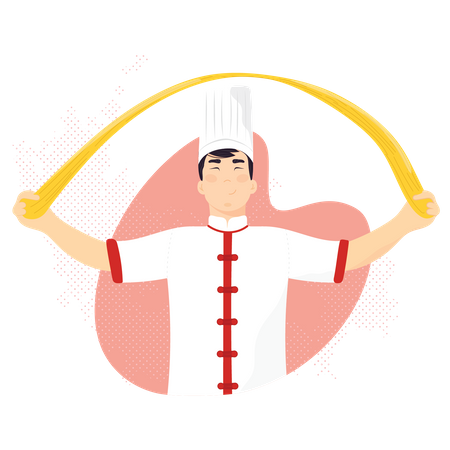 Chef cooking food in kitchen Illustration