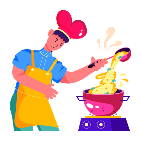 Chef cooking food in restaurant  Illustration