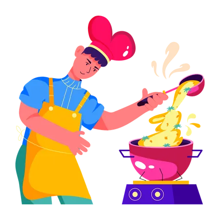 Chef cooking food in restaurant  Illustration