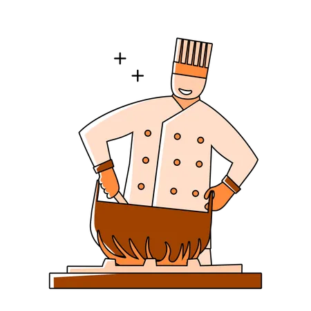 Chef cooking food on fire  Illustration