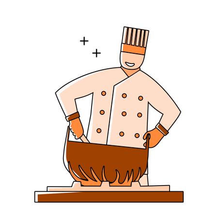 Chef cooking food on fire  Illustration