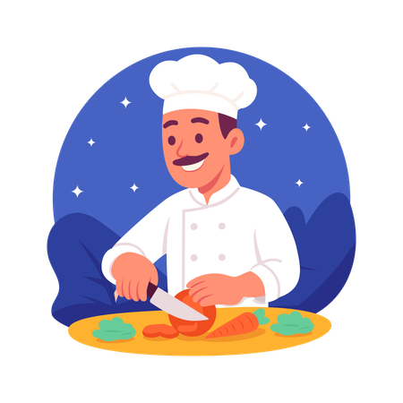 Chef Cooking for guest  Illustration