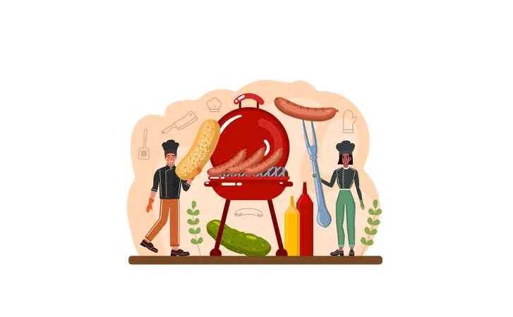 Chef cooking hot dog  Illustration