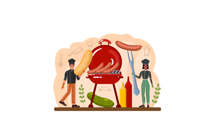 Chef cooking hot dog  Illustration