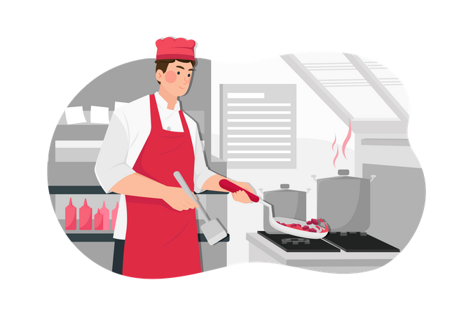 Chef cooking in kitchen Illustration