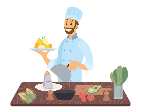 Chef Cooking in kitchen Illustration