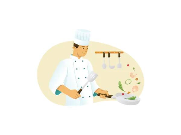 Chef Cooking in kitchen Illustration