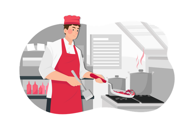 Chef cooking in kitchen  Illustration