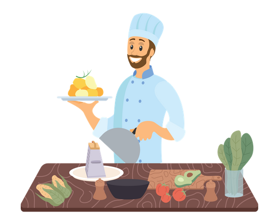 Chef Cooking in kitchen  Illustration