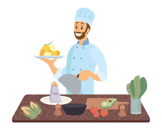 Chef Cooking in kitchen  Illustration