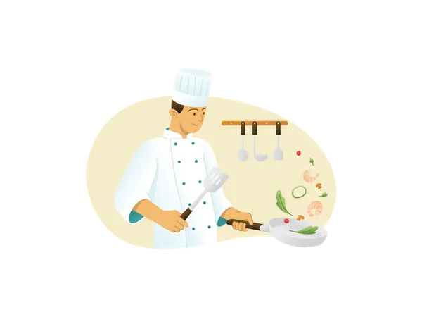 Chef Cooking in kitchen  Illustration