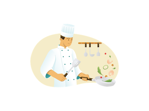 Chef Cooking in kitchen  Illustration