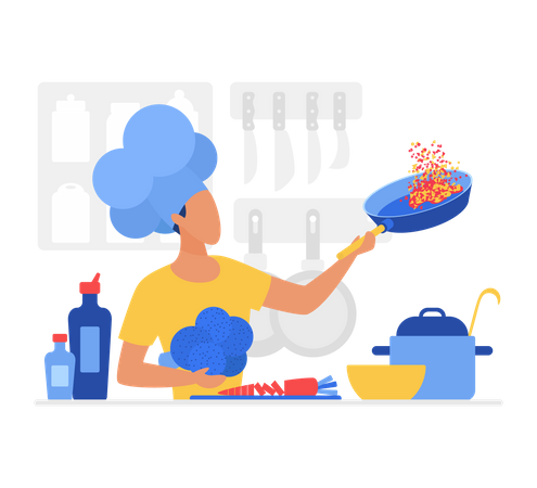 Chef cooking in kitchen  Illustration