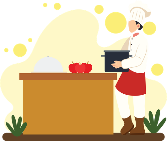 Chef cooking in kitchen with pot  Illustration