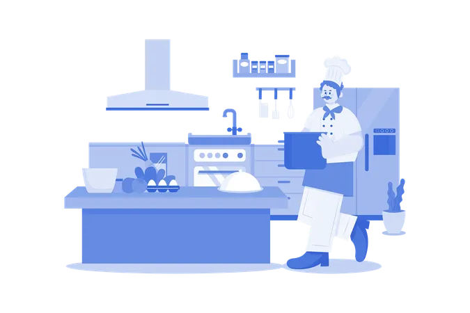 Chef cooking in Restaurant  Illustration
