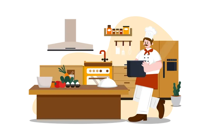 Chef cooking in Restaurant Illustration