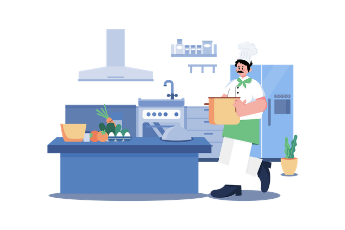 Chef cooking in Restaurant  Illustration