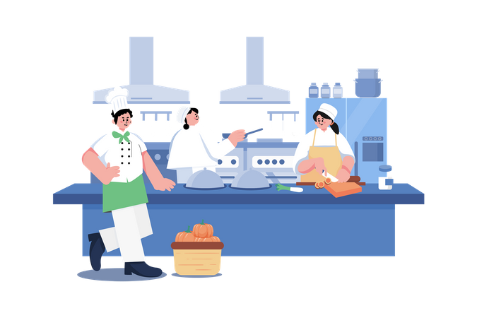 Chef cooking in Restaurant  Illustration