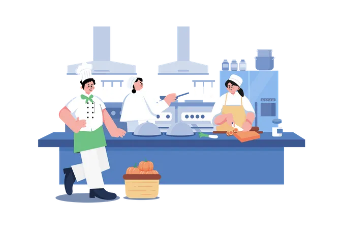 Chef cooking in Restaurant  Illustration