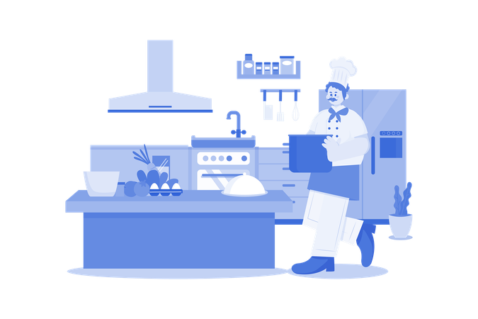 Chef cooking in Restaurant  Illustration