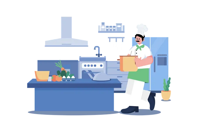 Chef cooking in Restaurant  Illustration