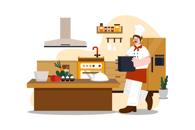 Chef cooking in Restaurant  Illustration