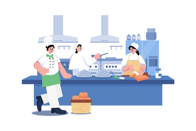 Chef cooking in Restaurant  Illustration
