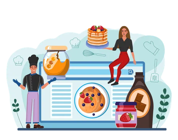 Pancake Online Service Or Platform Tasty Pancake For Breakfast With Berry And Topping Homemade Dessert Website Flat Vector Illustration Illustration