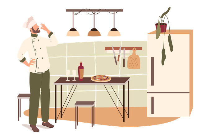 Chef Cooking Pizza Illustration
