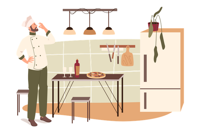 Chef Cooking Pizza  Illustration