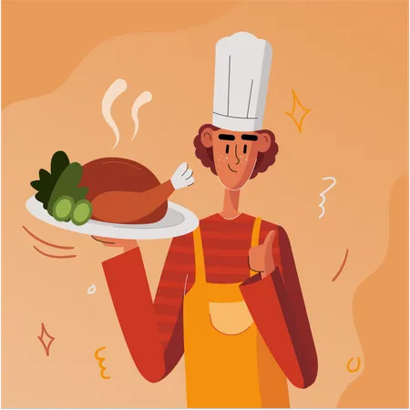 Chef Cooking Roasted Turkey  Illustration