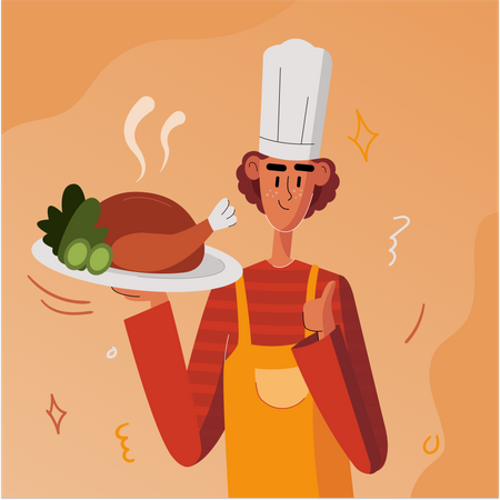 Chef Cooking Roasted Turkey  Illustration