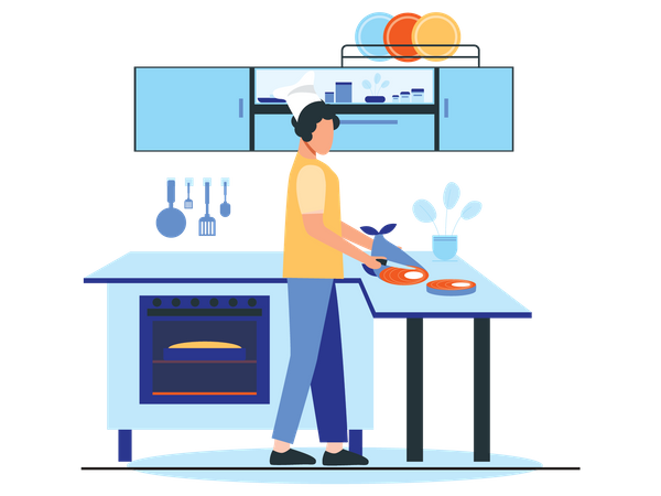 Chef Cooking Salmon  Illustration