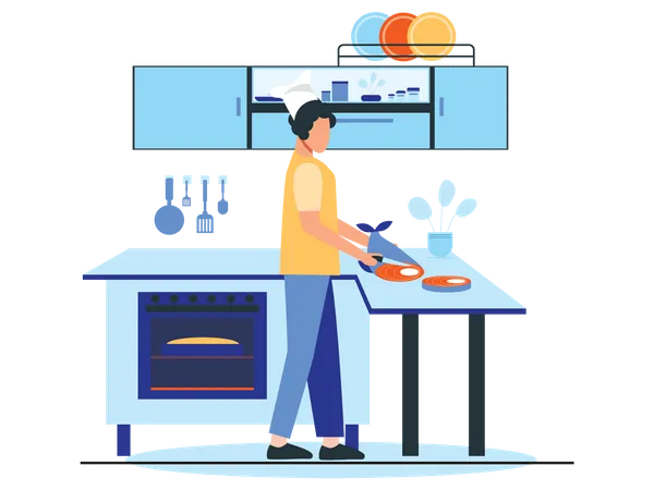 Chef Cooking Salmon  Illustration