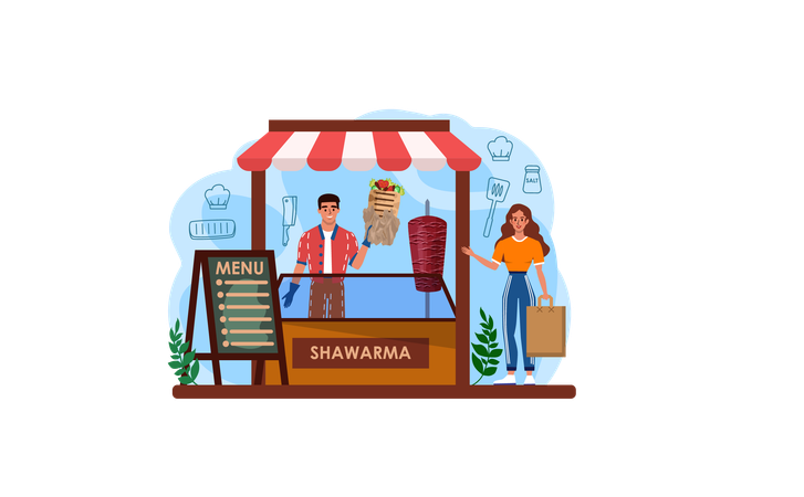 Chef cooking Shawarma  Illustration