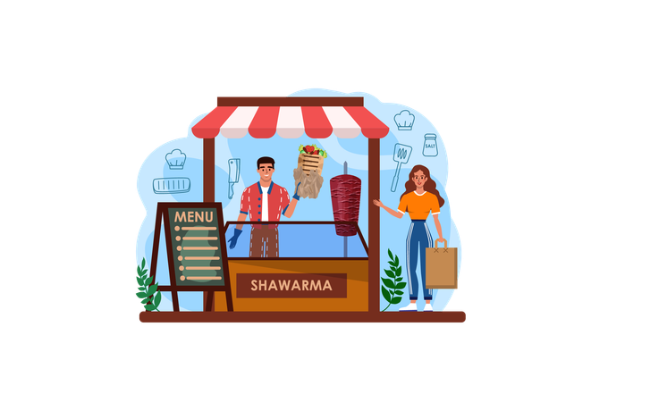Chef cooking Shawarma  Illustration